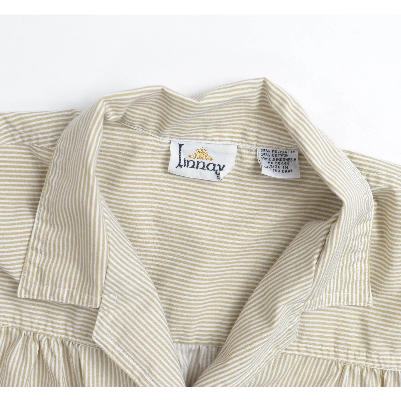 Vintage 90s Striped Cap Sleeve Shirt Tan and White Cotton Blend Blouse size Large