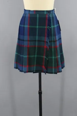 Vintage Blue Tartan Plaid Kilt Mini Skirt