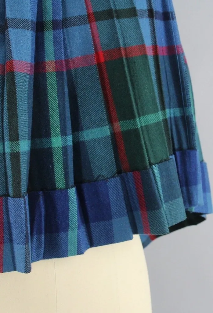 Vintage Blue Tartan Plaid Kilt Mini Skirt