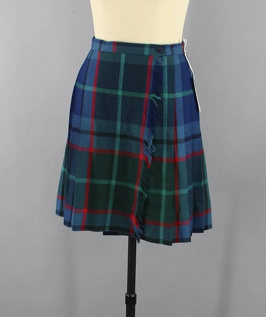 Vintage Blue Tartan Plaid Kilt Mini Skirt