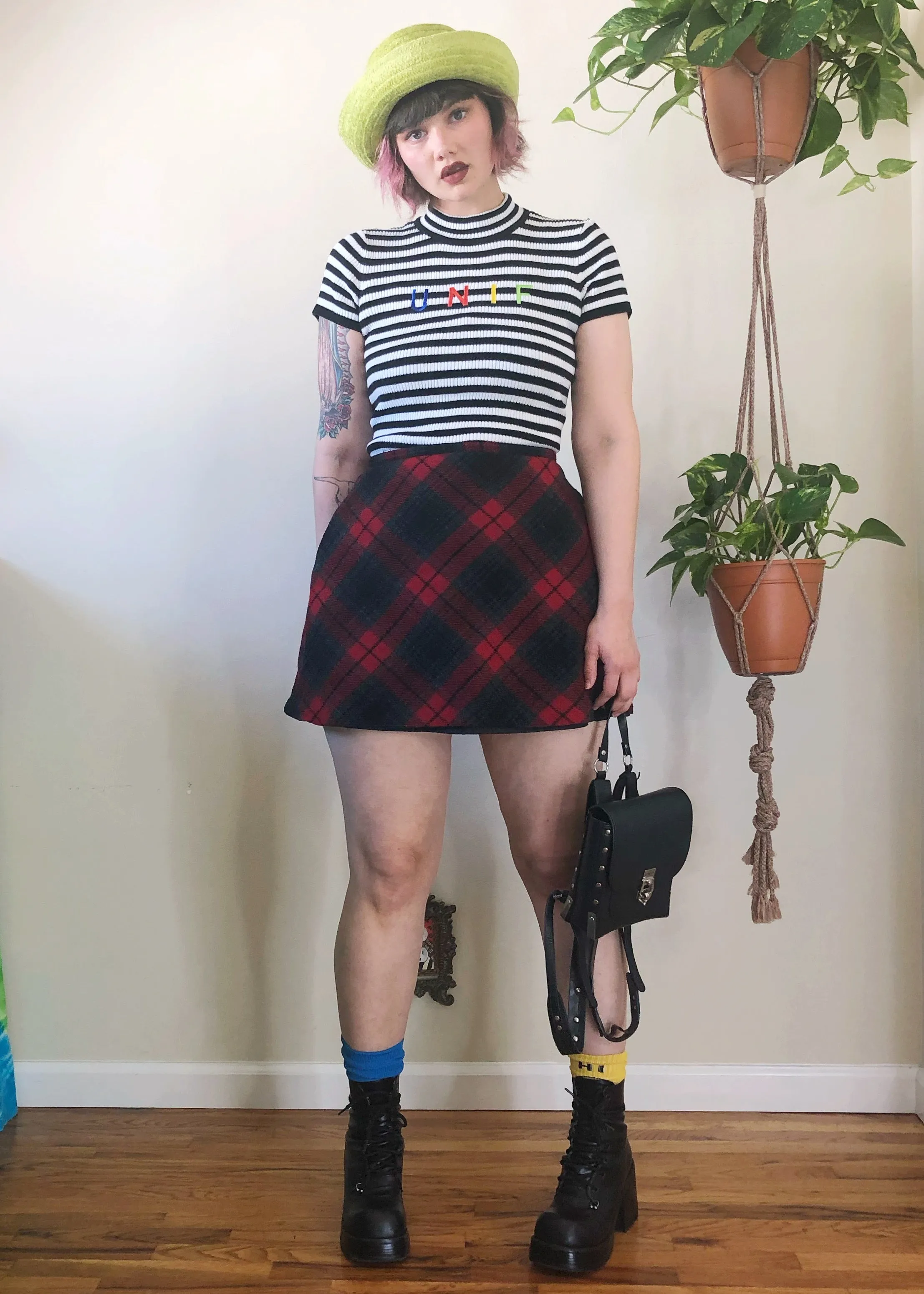 Vintage Red Plaid Mini Skirt - L/XL