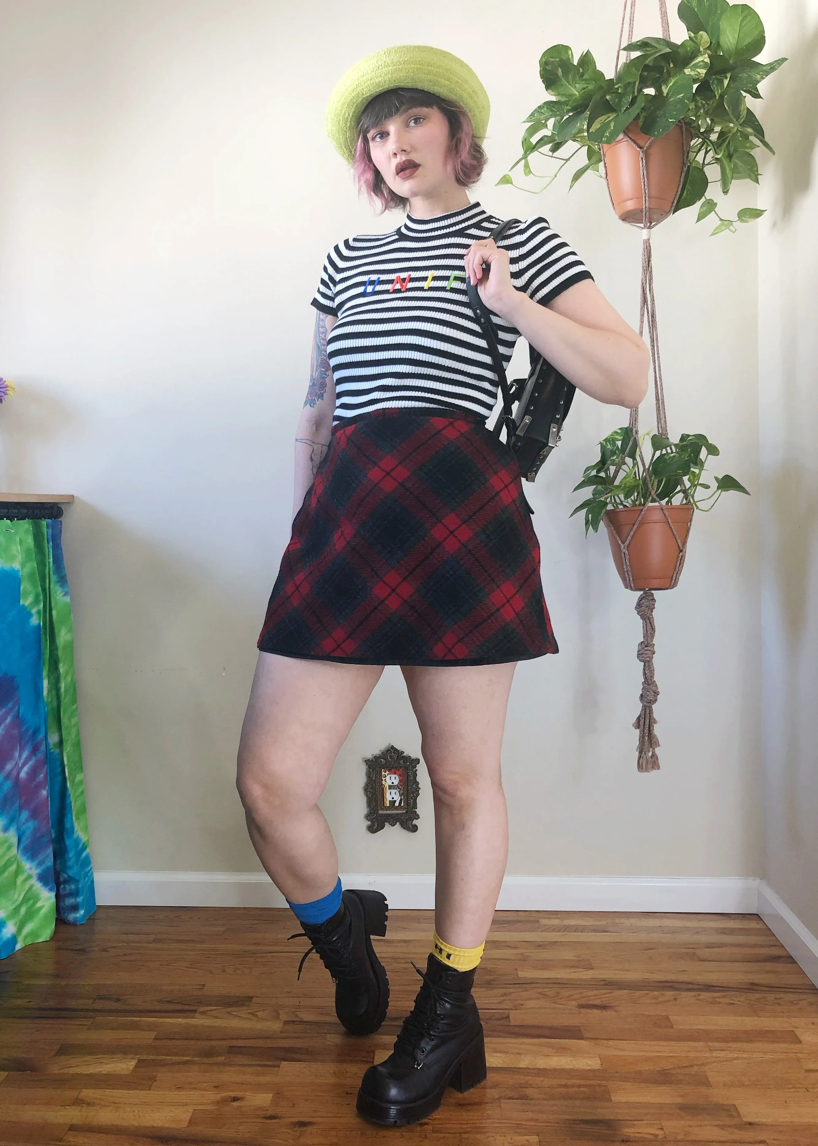 Vintage Red Plaid Mini Skirt - L/XL