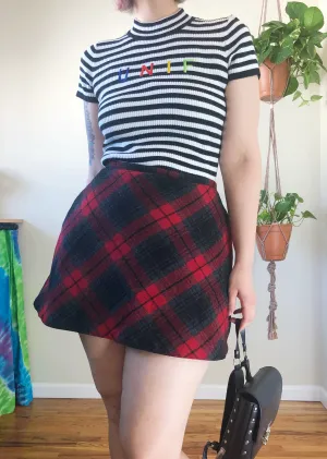 Vintage Red Plaid Mini Skirt - L/XL