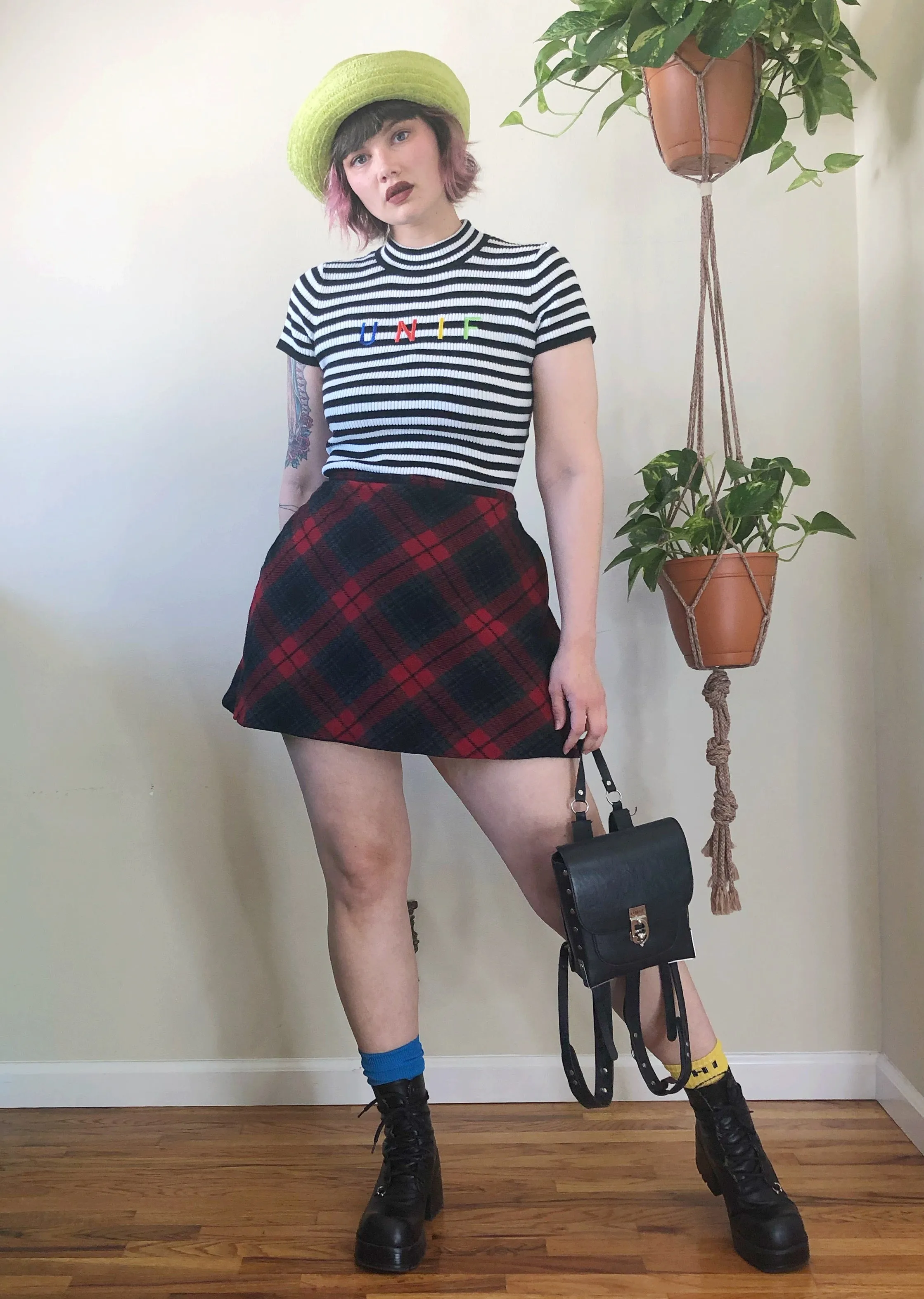 Vintage Red Plaid Mini Skirt - L/XL