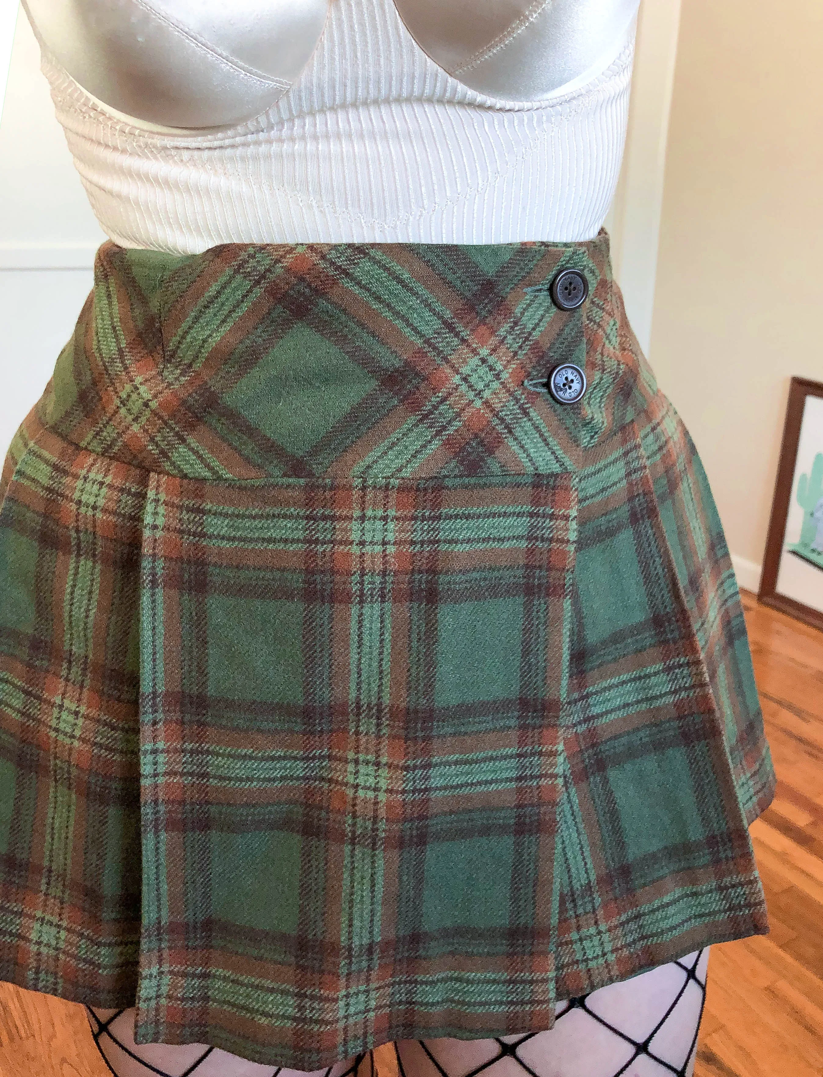 Vintage Y2K Green Plaid Pleated Mini Skirt - 2X