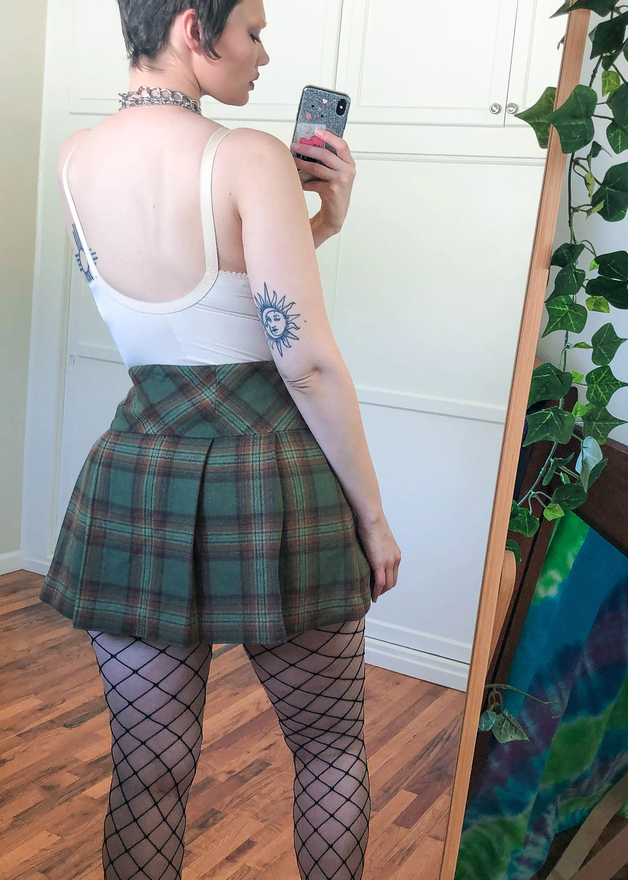 Vintage Y2K Green Plaid Pleated Mini Skirt - 2X