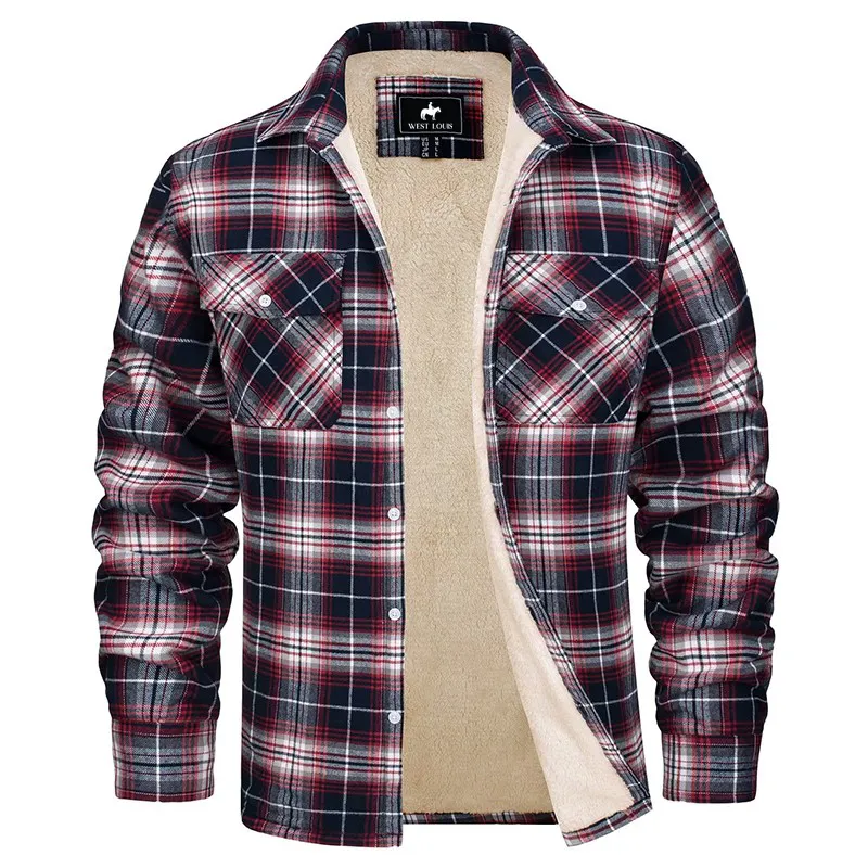 West Louis™ Fleece Plaid Flannel Sherpa Shirt Jacket