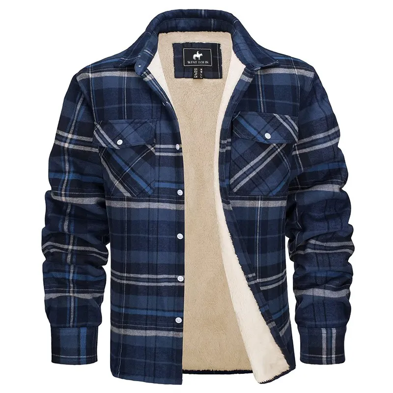 West Louis™ Fleece Plaid Flannel Sherpa Shirt Jacket