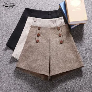 Wjczt Short Mujer Korean Woolen Shorts Women 2022 Winter Loose Wide Leg Shorts Feminino Autumn  Zipper Pocket Buttons Shorts 7435 50