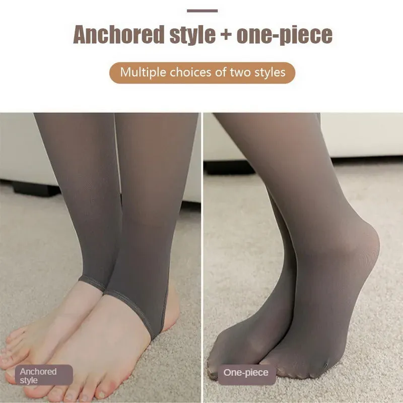 Women's Thermal Leggings Insulated Tights Fleece Lined High Waist Elasticity Thick Plush Women Pantyhose Winter Below 70kg