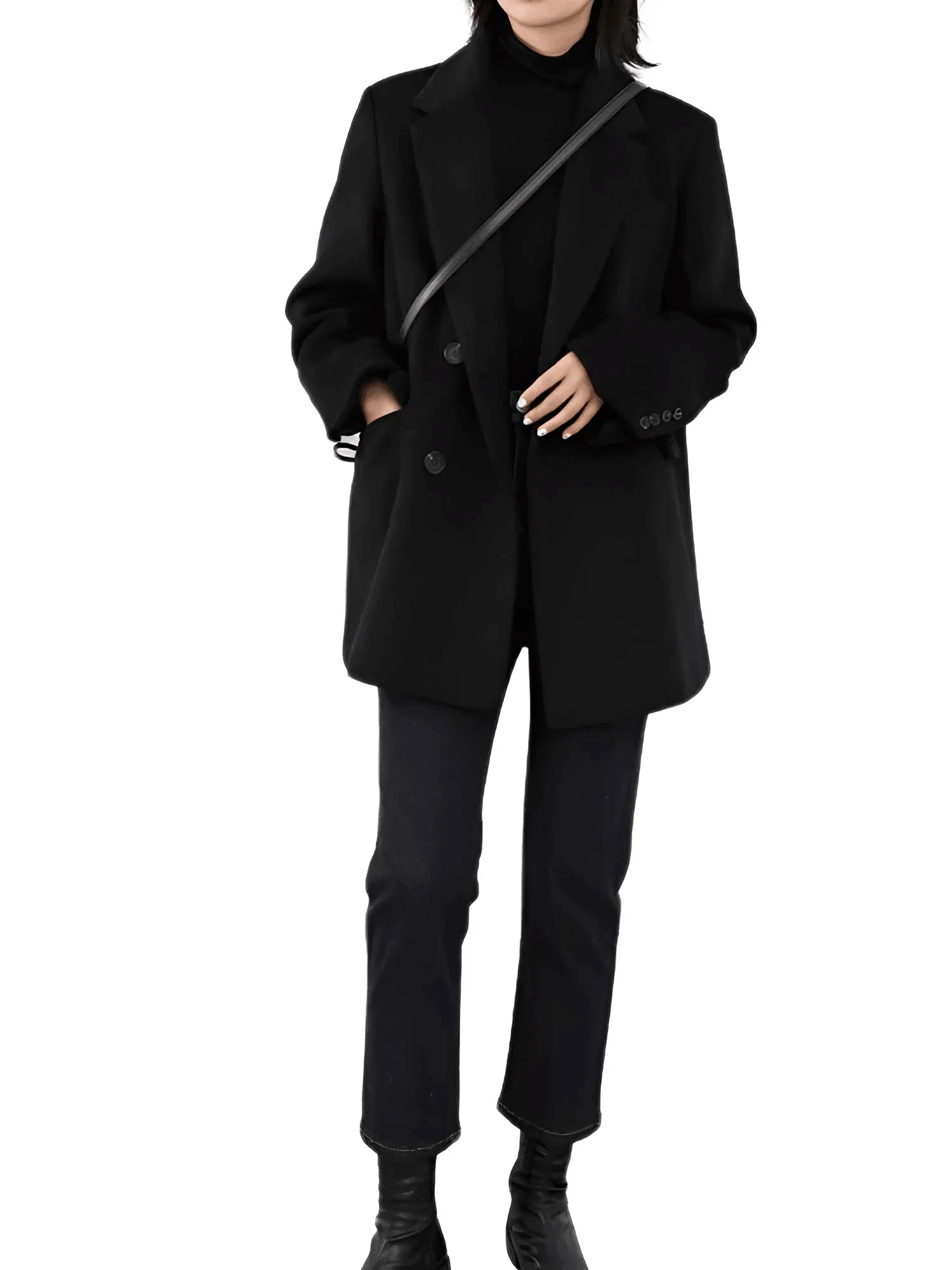 Women's Wool Blend Coat Mid-Long Woolen Jacket Thick Warm Women's Overcoat Office Lady