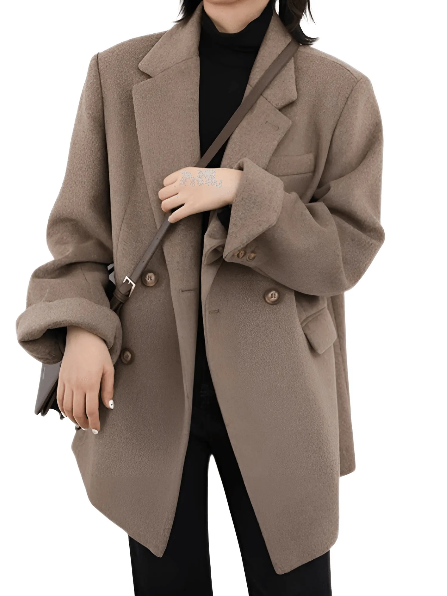 Women's Wool Blend Coat Mid-Long Woolen Jacket Thick Warm Women's Overcoat Office Lady