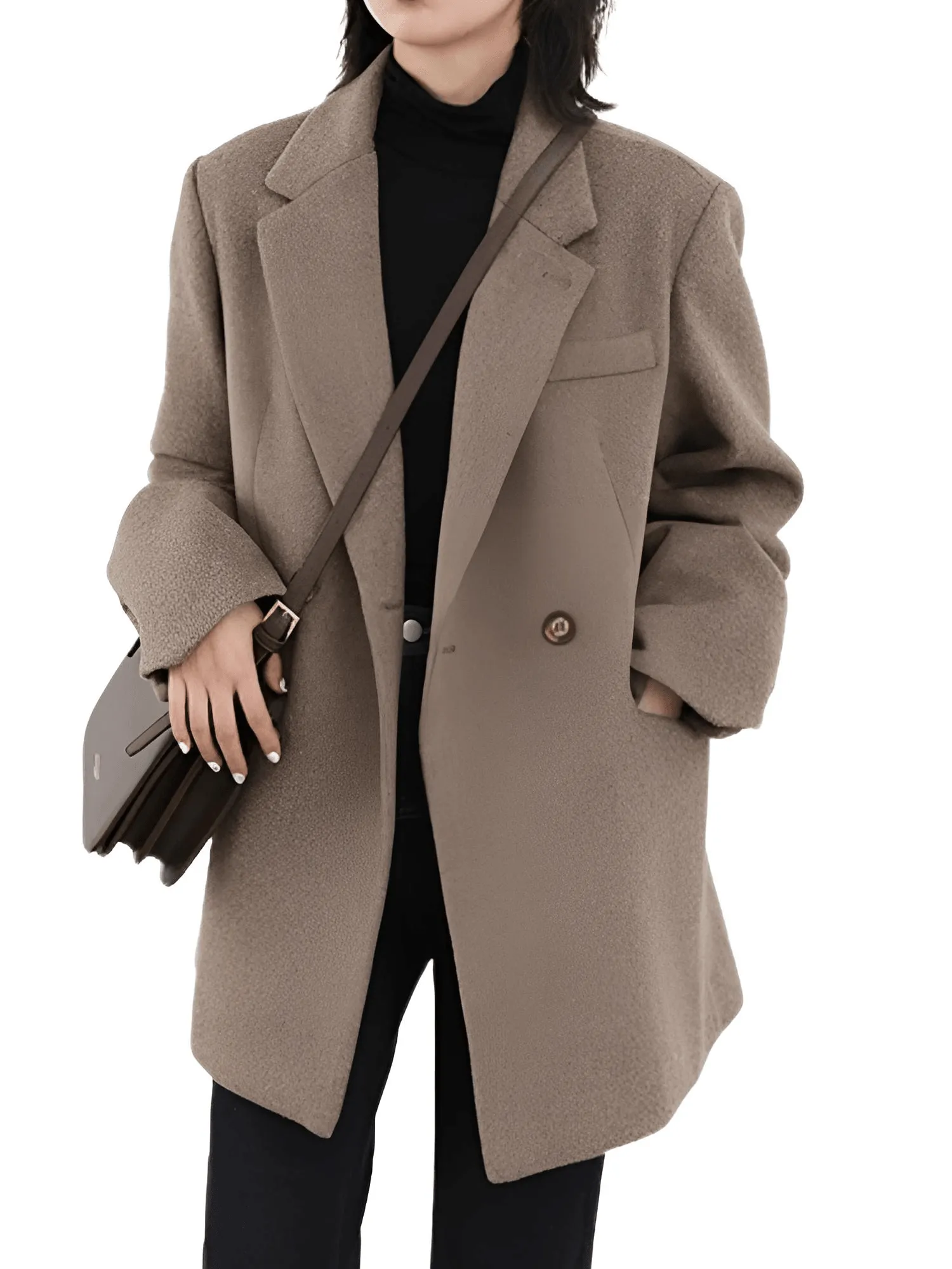 Women's Wool Blend Coat Mid-Long Woolen Jacket Thick Warm Women's Overcoat Office Lady