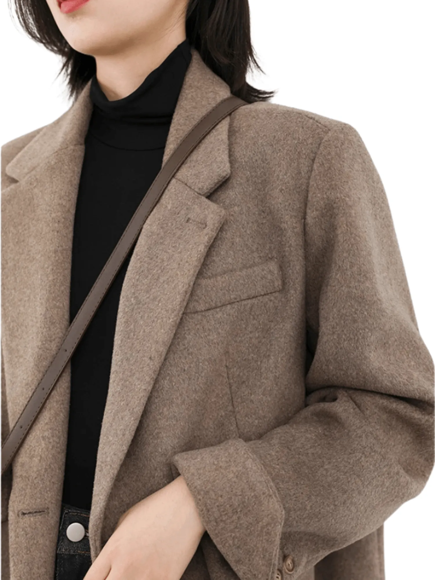 Women's Wool Blend Coat Mid-Long Woolen Jacket Thick Warm Women's Overcoat Office Lady