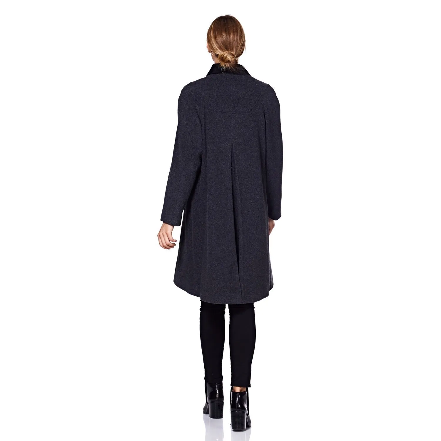 Wool Blend Oversized Velvet Trim Swing Coat (8026)