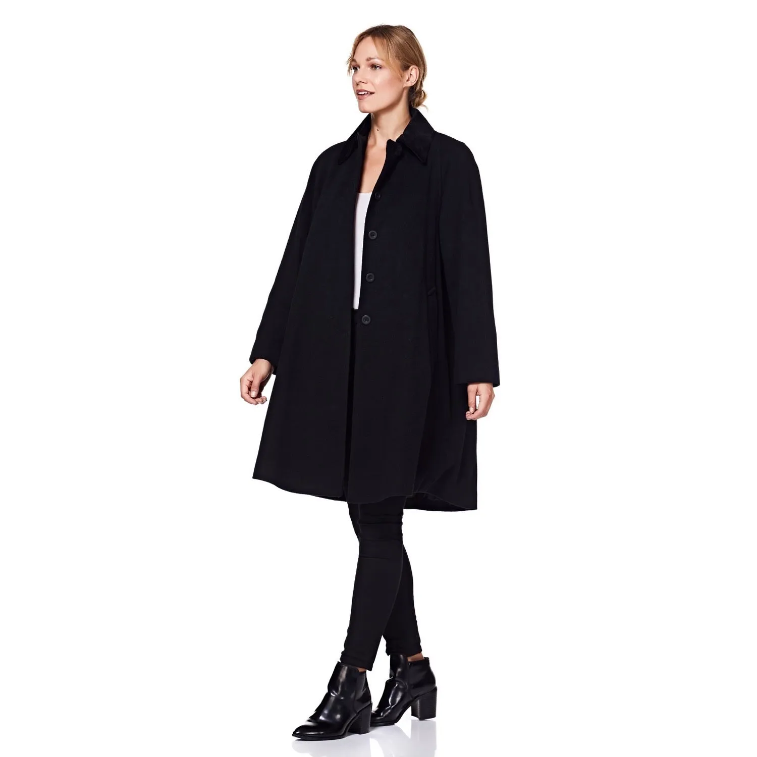 Wool Blend Oversized Velvet Trim Swing Coat (8026)