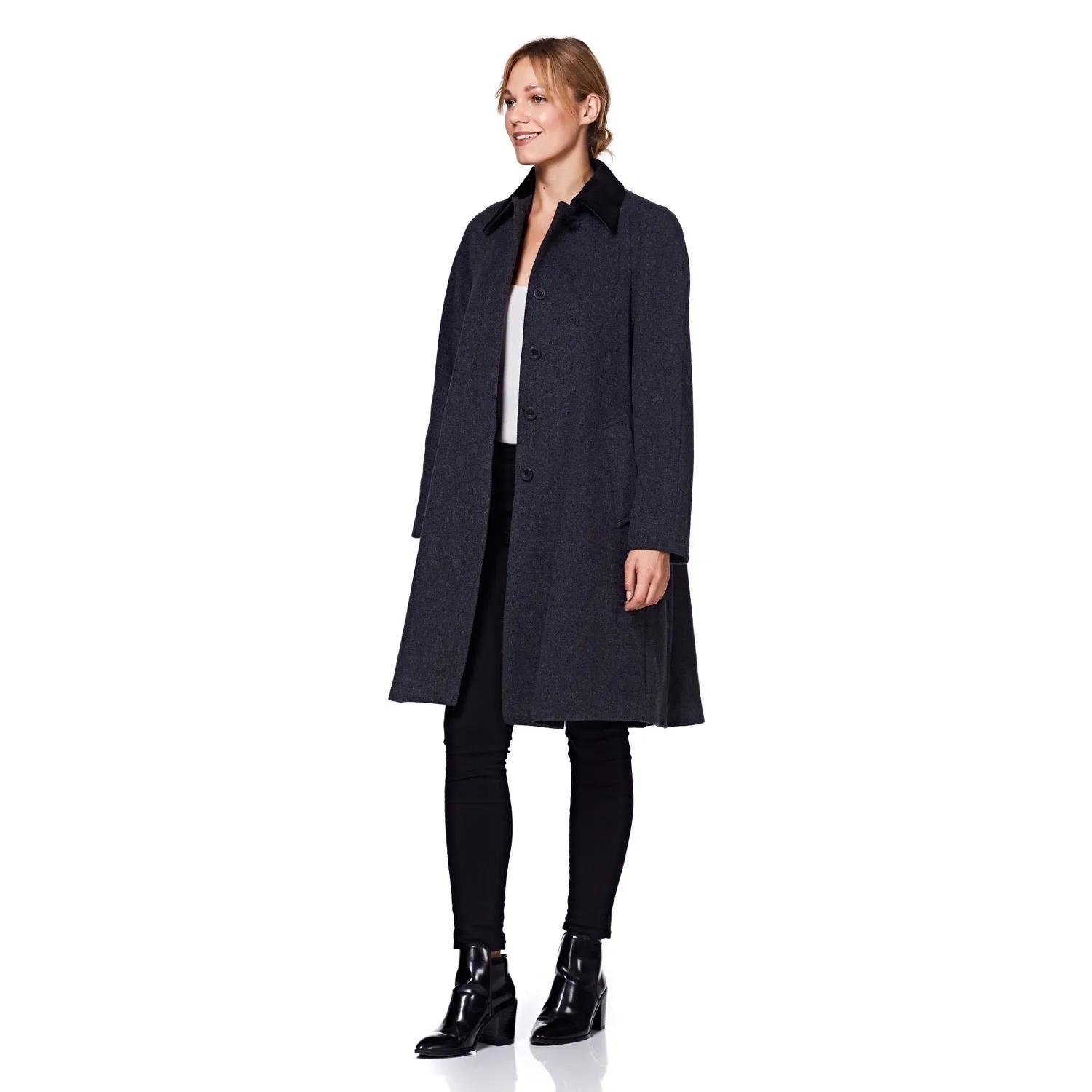 Wool Blend Oversized Velvet Trim Swing Coat (8026)