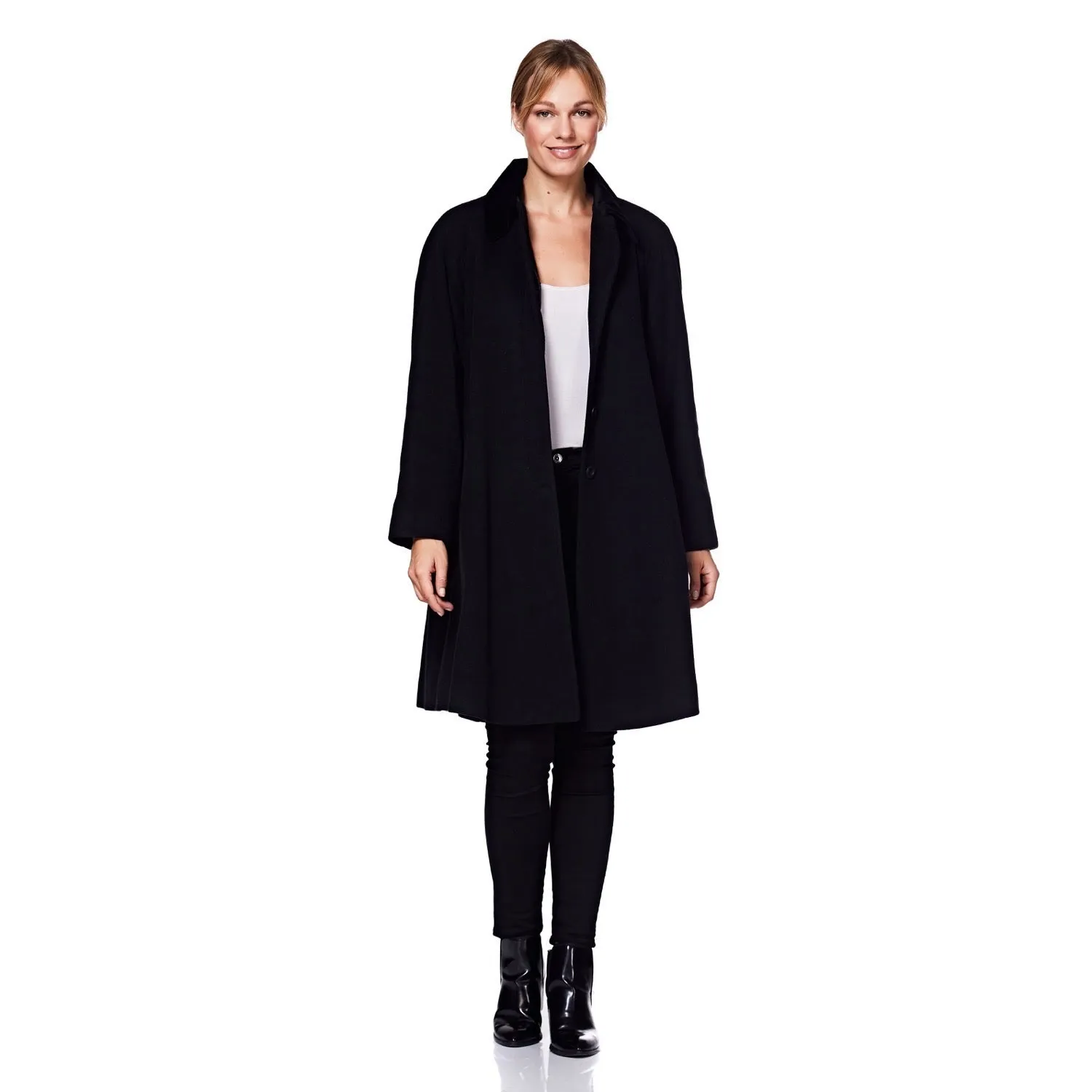 Wool Blend Oversized Velvet Trim Swing Coat (8026)