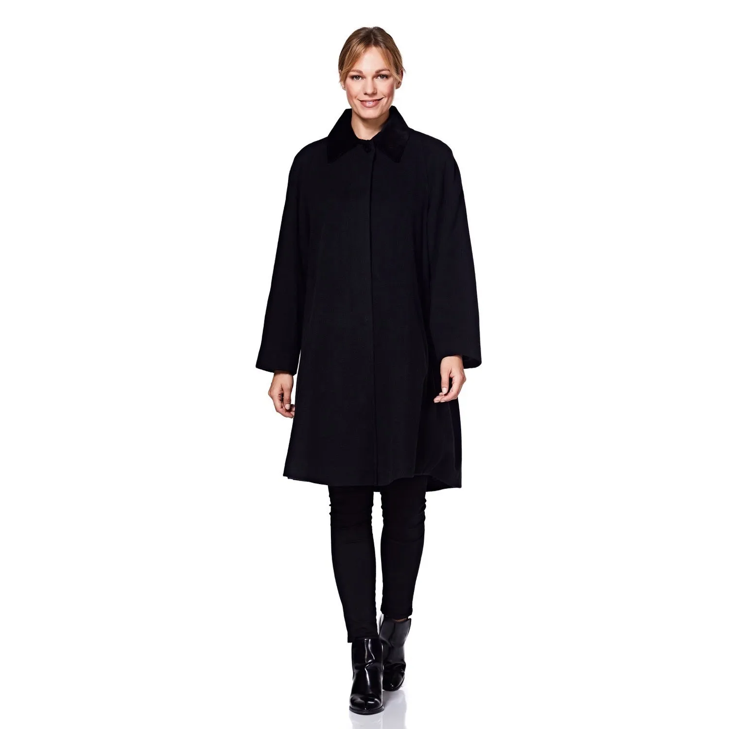 Wool Blend Oversized Velvet Trim Swing Coat (8026)