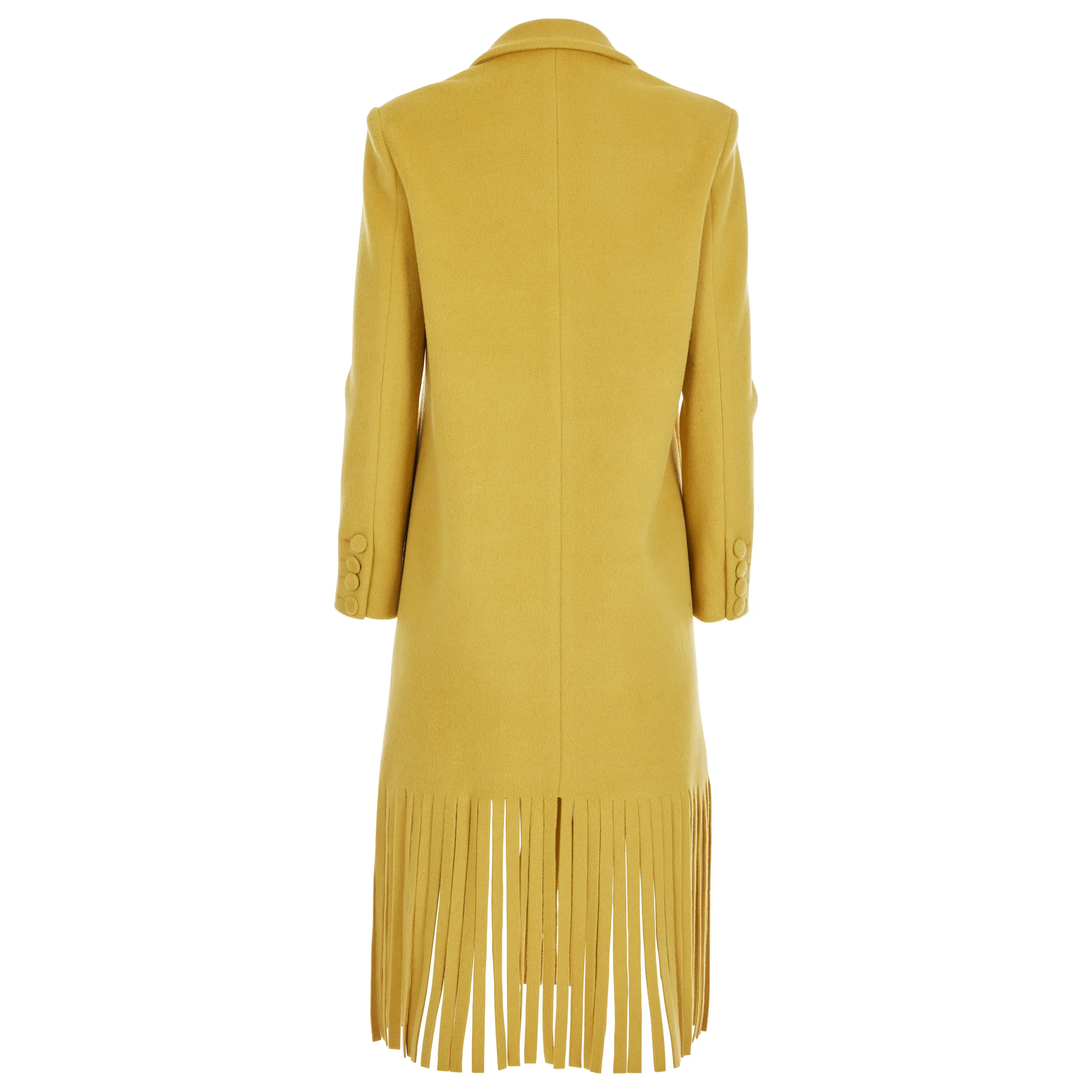 Wool Cashmere Tuxedo Fringe Coat Citrine