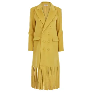 Wool Cashmere Tuxedo Fringe Coat Citrine