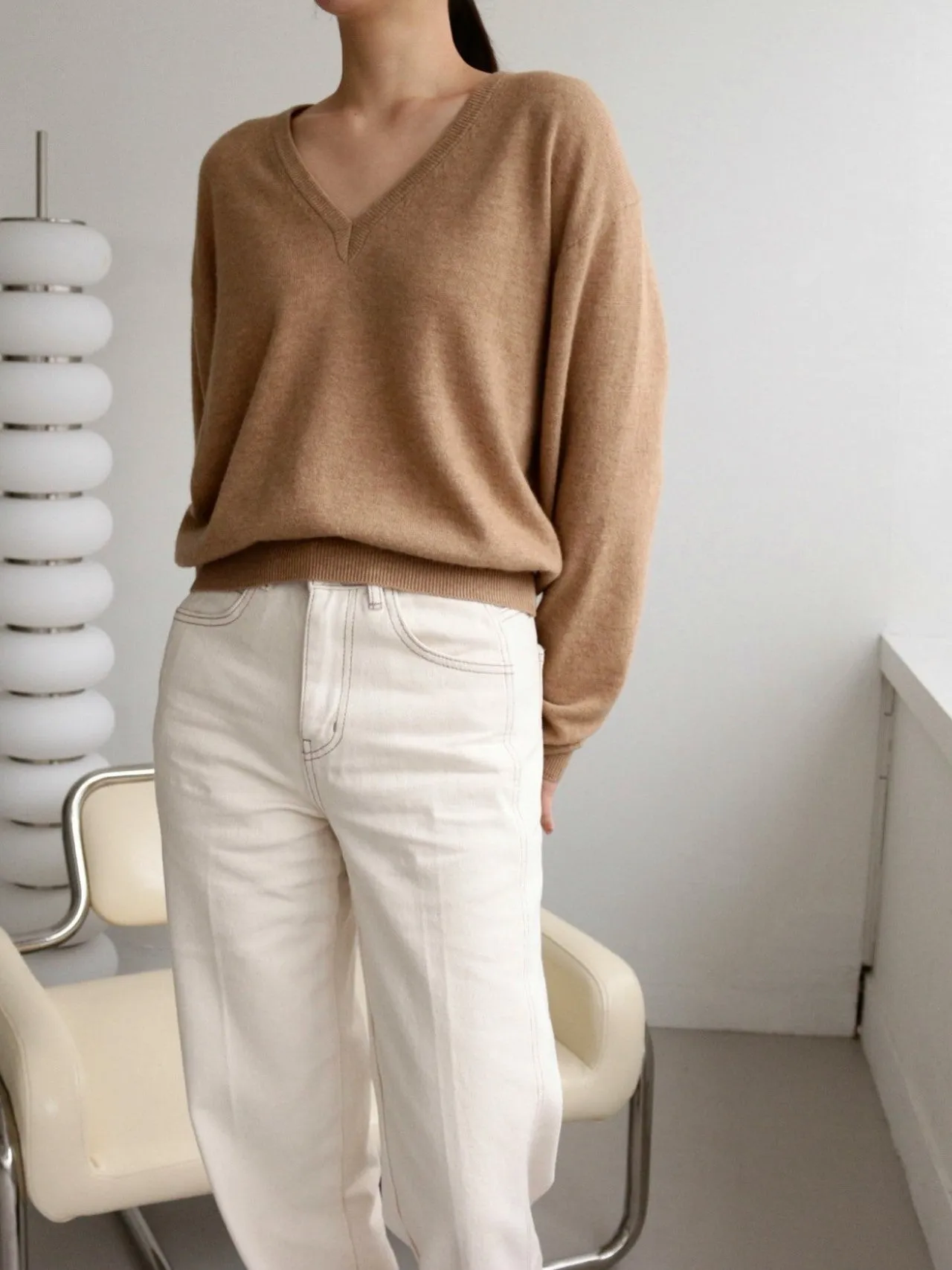 WOOL CASHMERE V-NECK TOP