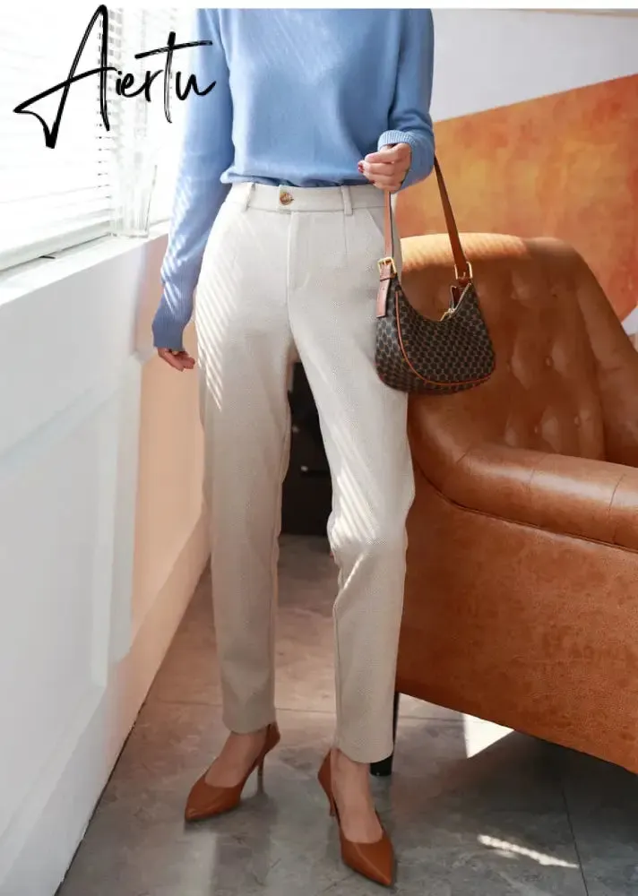 Woolen Pants Women's Harem Pencil Pants  Autumn Winter High Waisted Casual Suit Pants Office Lady Women Trousers