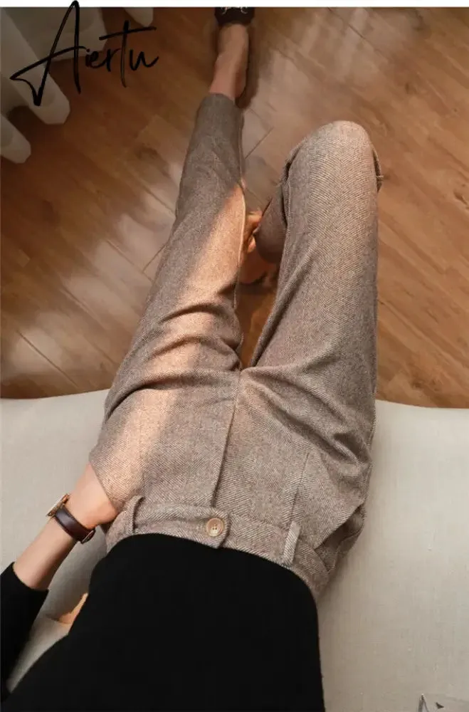 Woolen Pants Women's Harem Pencil Pants  Autumn Winter High Waisted Casual Suit Pants Office Lady Women Trousers