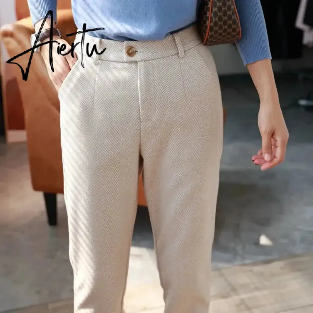 Woolen Pants Women's Harem Pencil Pants  Autumn Winter High Waisted Casual Suit Pants Office Lady Women Trousers