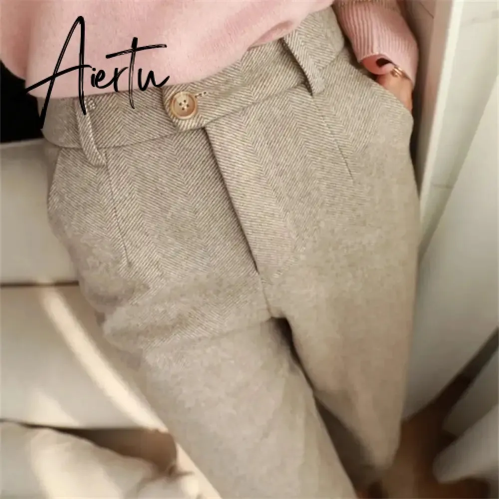 Woolen Pants Women's Harem Pencil Pants  Autumn Winter High Waisted Casual Suit Pants Office Lady Women Trousers