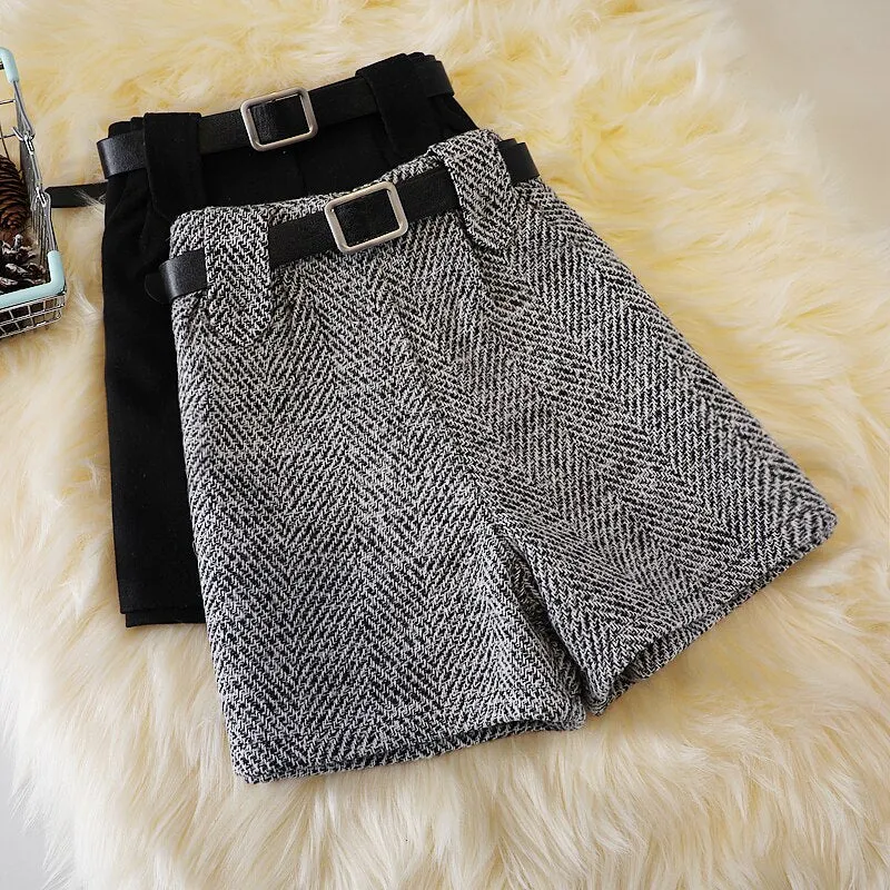 Woolen Shorts High Waist New Fashion Wide Leg Pants Trousers