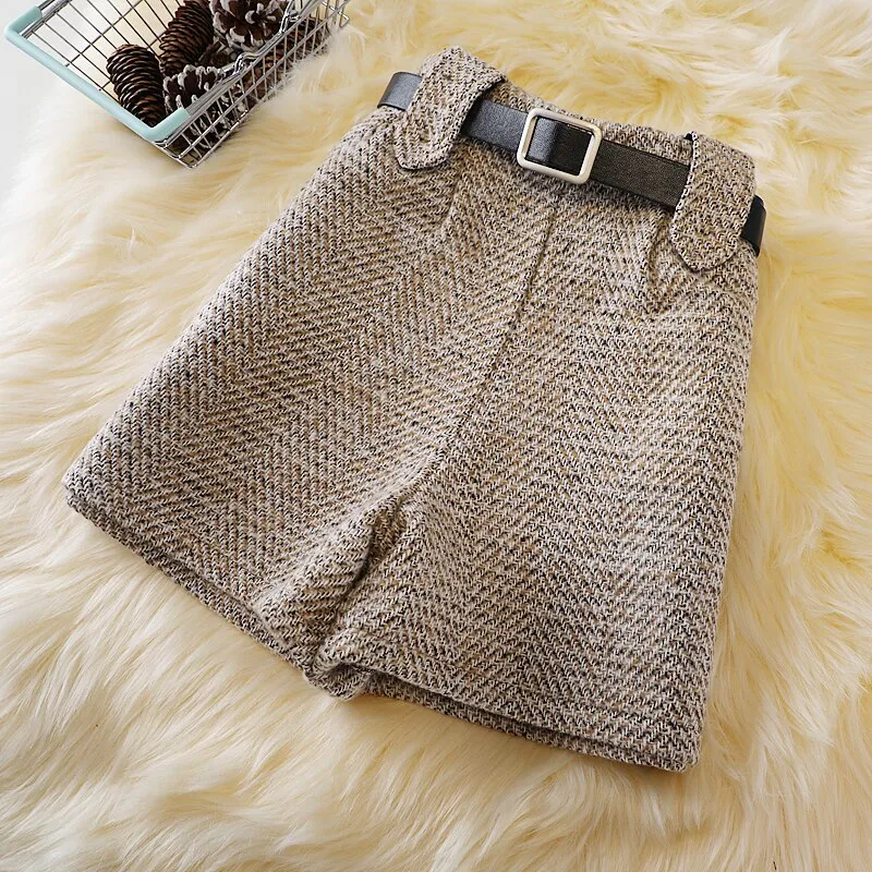 Woolen Shorts High Waist New Fashion Wide Leg Pants Trousers